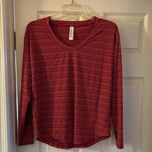 Athleta Red Striped Long Sleeve Top